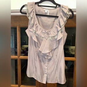 EUC Vintage TCEC Size‎ Small Women's Gray Ruffle Top